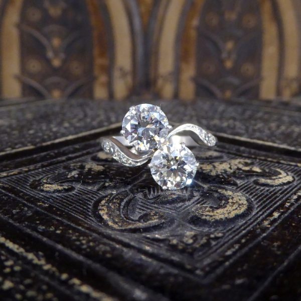 Edwardian Antique 2.02ct Early Brilliant Cut Toi Et Moi Ring