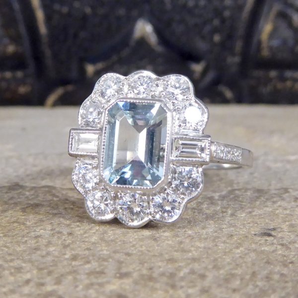 Edwardian Style 1.30ct Aquamarine and Diamond Ring