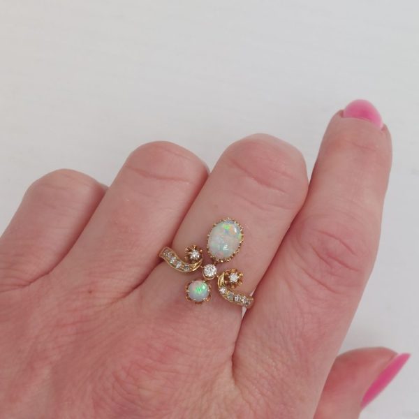 Edwardian Style Opal and Diamond Tiara Ring