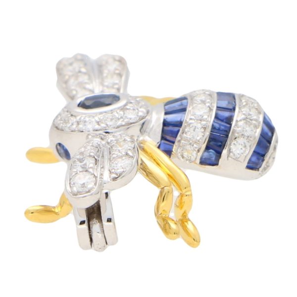 Sapphire and Diamond Bee Brooch in 18ct Yellow and White Gold