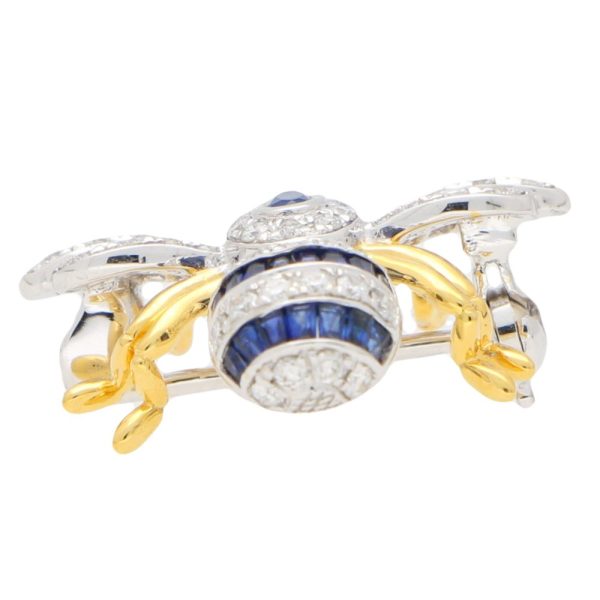 Sapphire and Diamond Bee Brooch in 18ct White and Yellow Gold