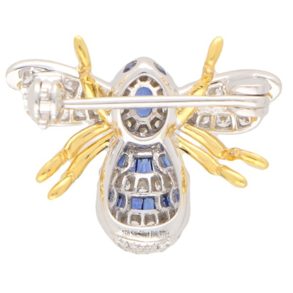 Modern Sapphire and Diamond Bee Brooch in 18ct White and Yellow Gold