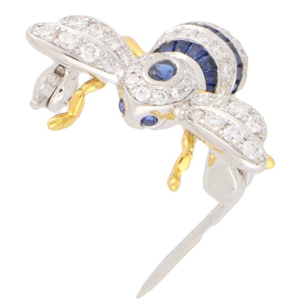 Modern Sapphire and Diamond Bee Brooch