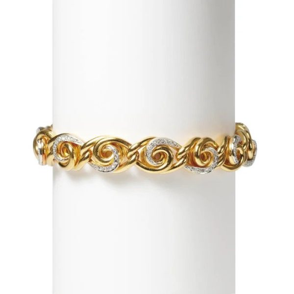 Antique French Art Nouveau Floral Swirl Gold Bracelet with Rose Cut Diamonds