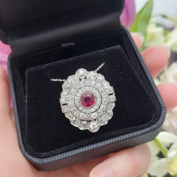 Antique Ruby and Diamond Brooch come Pendant