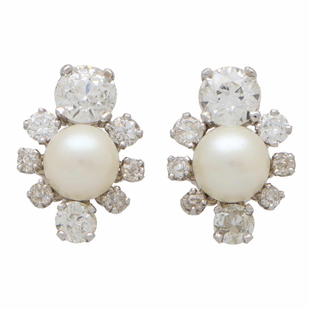 Art Deco Inspired Pearl and Old Cut Diamond Earrings