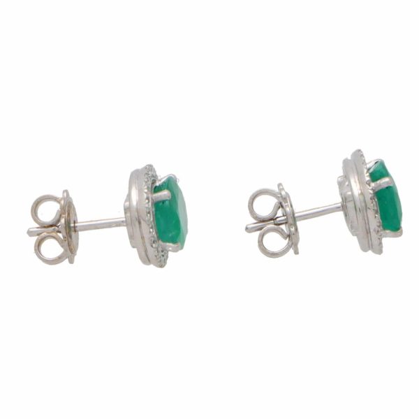 3.24ct Emerald and Diamond Oval Halo Cluster Earrings in 18ct White Gold