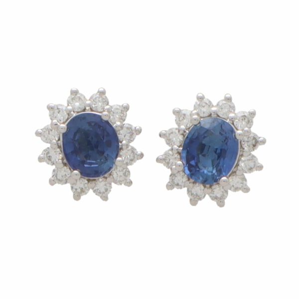 1.58ct Oval Sapphire and Diamond Cluster Earrings