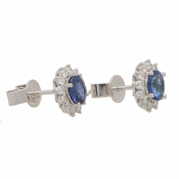 1.58ct Sapphire and Diamond Oval Cluster Earrings