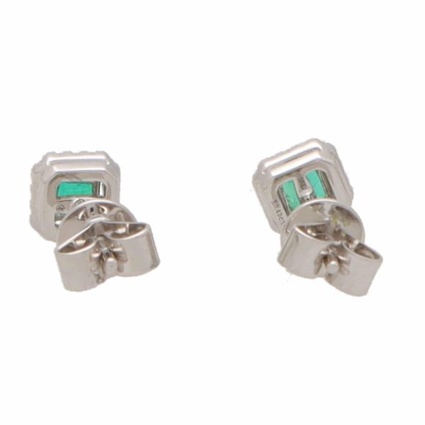 0.43ct Square Cut Emerald and Diamond Cluster Stud Earrings in 18ct White Gold