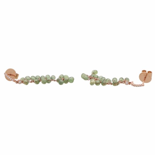 Briolette Cut Green Sapphire and Diamond Drop Earrings in 18ct Rose Gold
