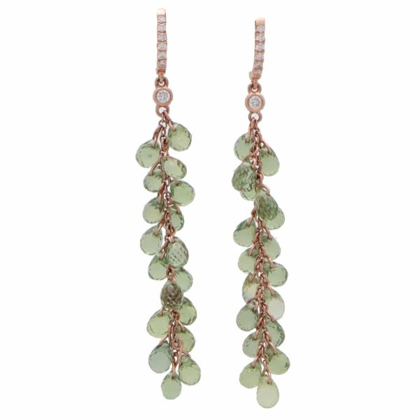 Briolette Cut Green Sapphire and Diamond Drop Earrings in 18ct Rose Gold