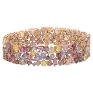 Rainbow Multi Colour Sapphire and Diamond Bracelet in 18ct Rose Gold