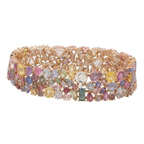 Rainbow Multi Colour Sapphire and Diamond Bracelet in 18ct Rose Gold