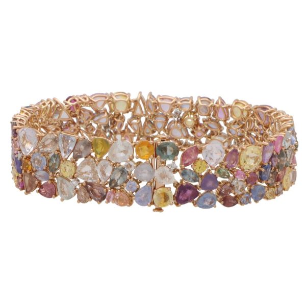 Multi Colour Sapphire and Diamond Bracelet in 18ct Rose Gold, 144 rainbow multi-coloured sapphire stones accented with 32 scattered diamonds