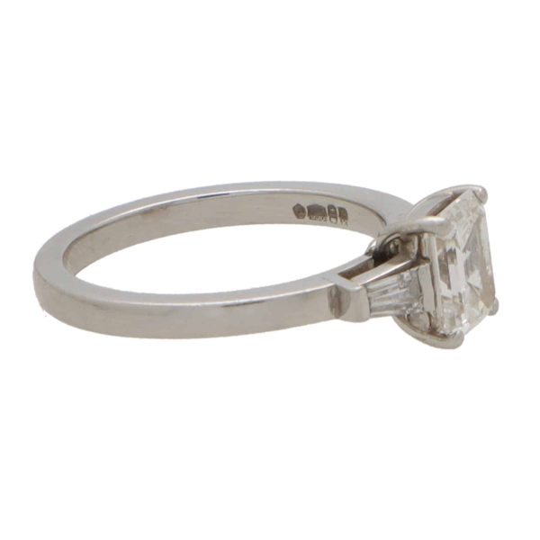 Vintage GIA Certified 1.16ct Emerald Cut Diamond Engagement Ring with Trapezoid Shoulders in Platinum