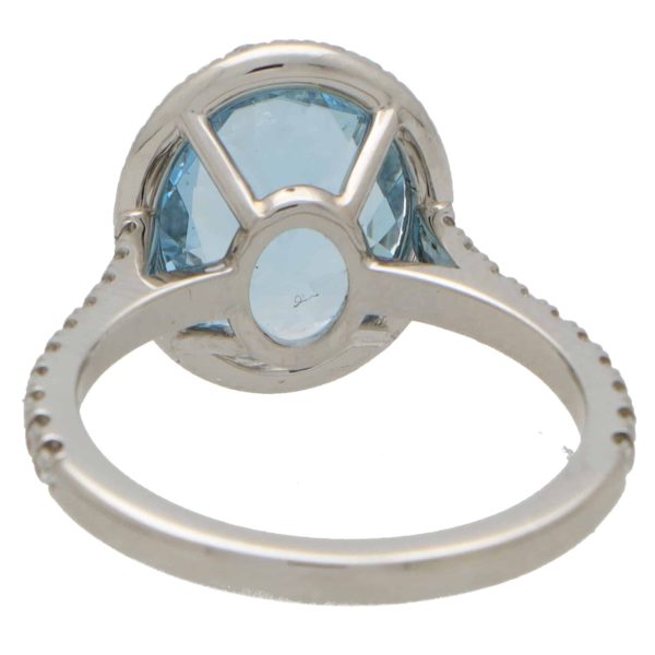 Aquamarine and Diamond Halo Cluster Engagement Ring in Platinum