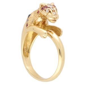 Vintage Diamond Ruby and Sapphire Leopard Ring