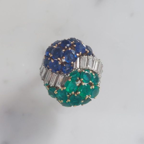 Mauboussin Sapphire Emerald and Diamond Cocktail Ring