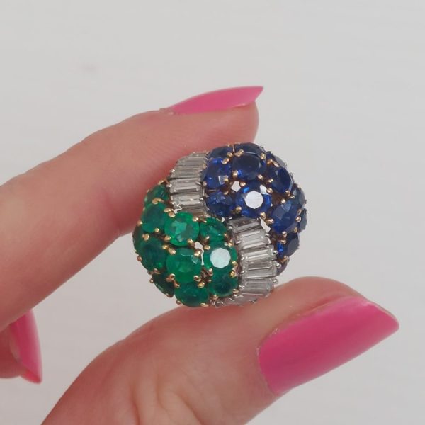 Mauboussin Sapphire Emerald and Diamond Cocktail Ring