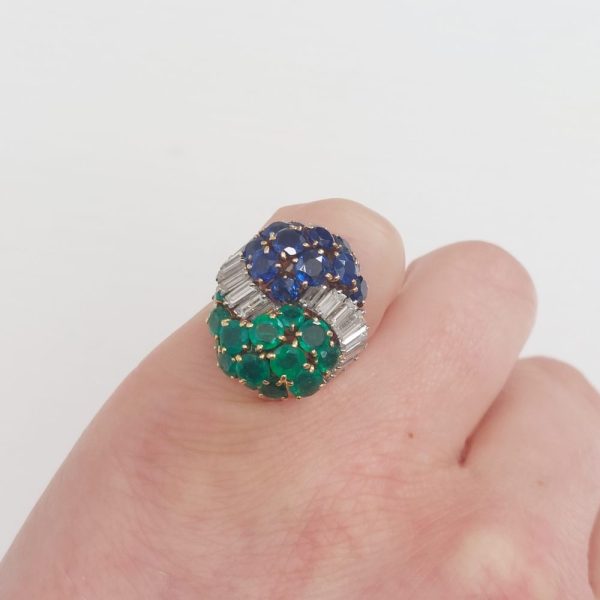 Mauboussin Sapphire Emerald and Diamond Cocktail Ring