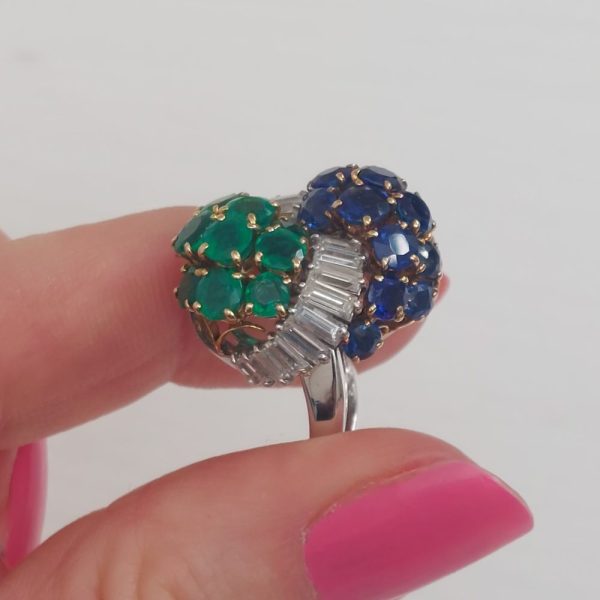 Mauboussin Sapphire Emerald and Diamond Cocktail Ring