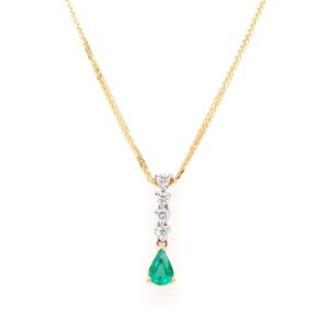 0.33ct Pear Cut Emerald and Diamond Drop Pendant in 18ct Yellow Gold