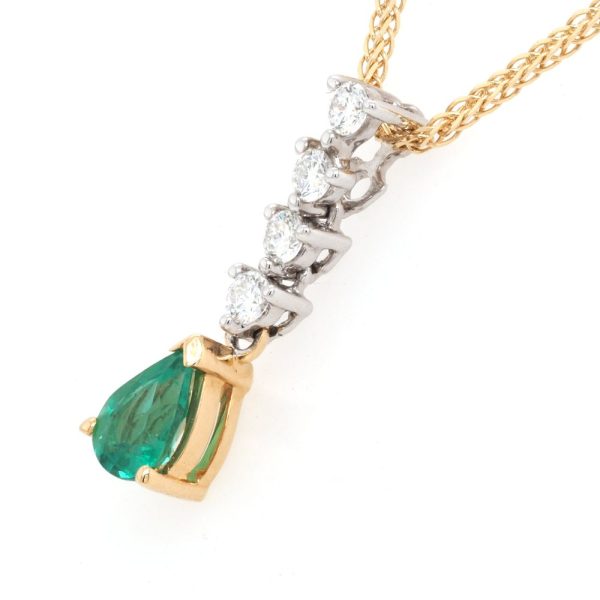 Pear Cut Emerald and Diamond Drop Pendant