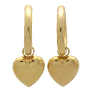 Vintage Convertible Yellow Gold Heart Drop Hoop Earrings