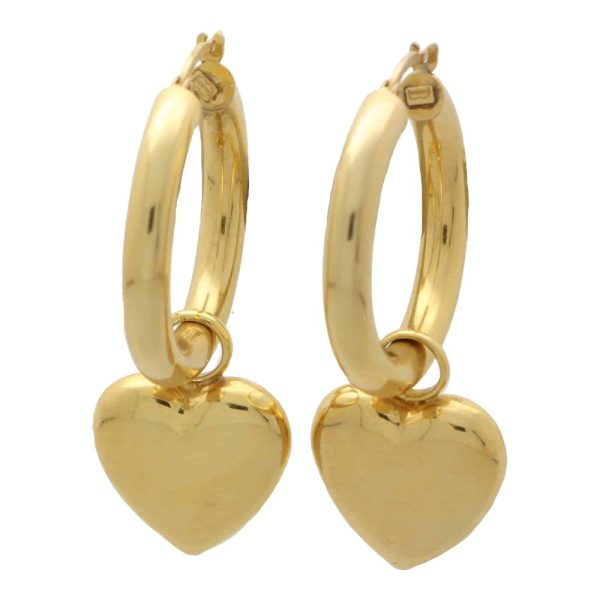 Vintage Convertible 9ct Yellow Gold Heart Drop Hoop Earrings