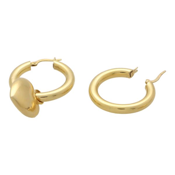 Vintage Detachable 9ct Yellow Gold Heart Drop Hoop Earrings
