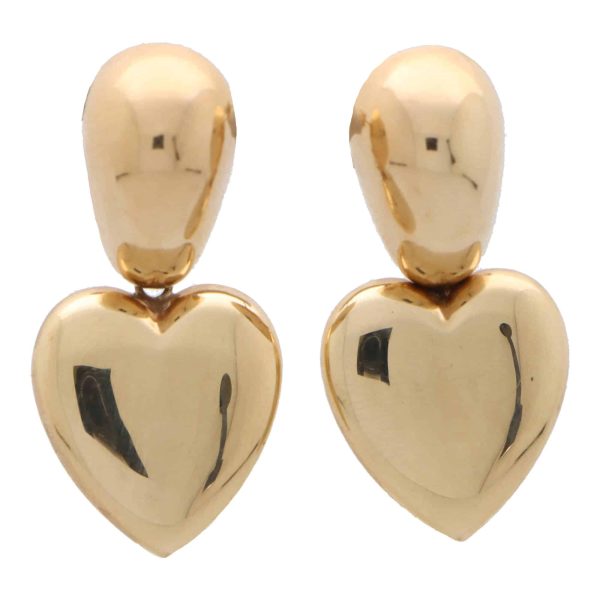 Vintage Retro 9ct Rose Gold Heart Drop Earrings