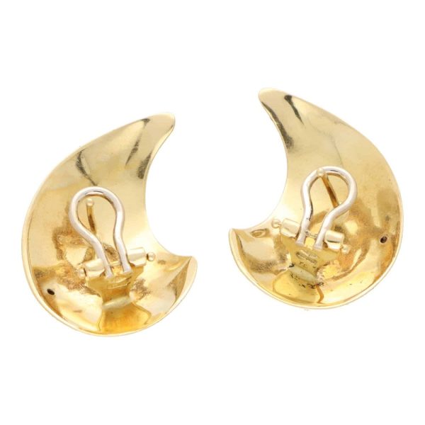 Vintage 1980s Chunky Curved 18ct Yellow Gold Earrings