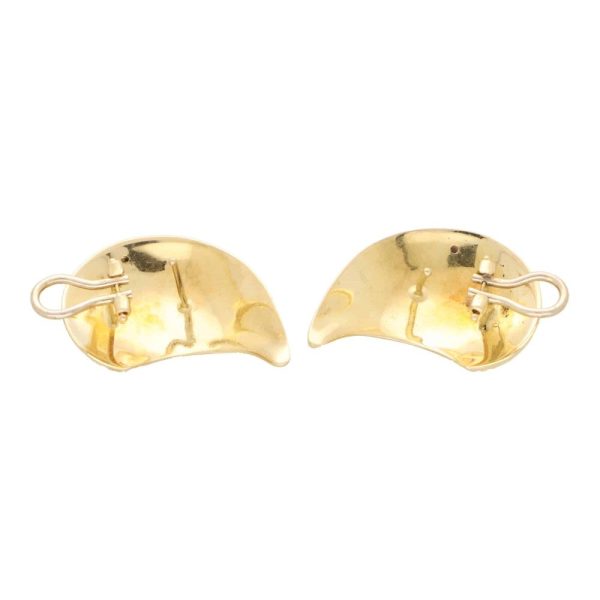 Vintage 1980s Chunky Curved Gold Earrings, curved gold earrings crafted in 18ct yellow gold composed of ridged curved panels designed to travel up the wearers ear