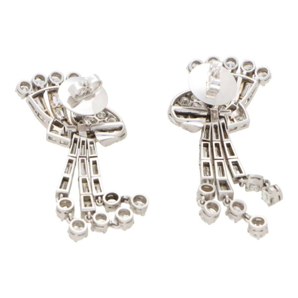 Vintage 1940s Diamond Drop Earrings in Platinum, 2.00 carats