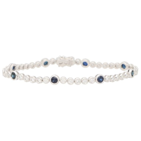 Modern Sapphire and Diamond Line Bracelet, 1.74 carat total