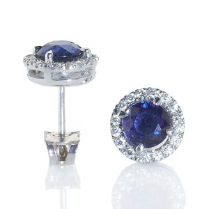 Sapphire and Diamond Halo Cluster Earrings, 1.44ct