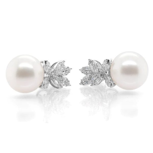 South Sea Pearl and Diamond Cluster Drop Earrings