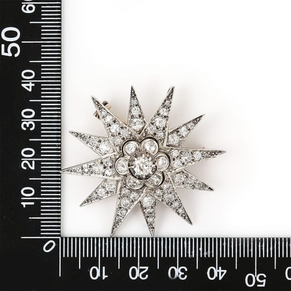 Victorian Antique 3ct Old Mine Cut Diamond Star Pendant Brooch