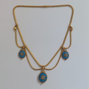 Victorian Antique Blue Enamel and Diamond Star Necklace