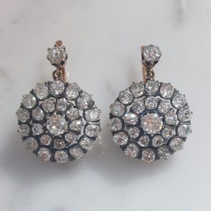 Victorian Antique Old Cut Diamond Cluster Drop Earrings
