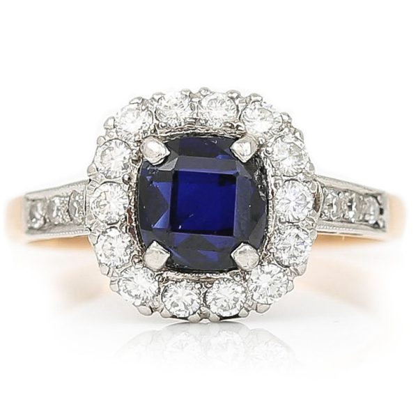 Vintage 1950s Sapphire and Diamond Cluster Engagement Ring