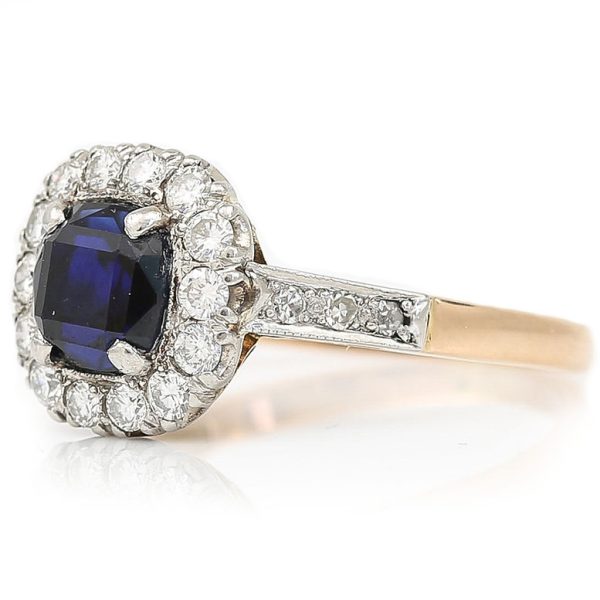 Vintage 1950s Sapphire and Diamond Cluster Engagement Ring