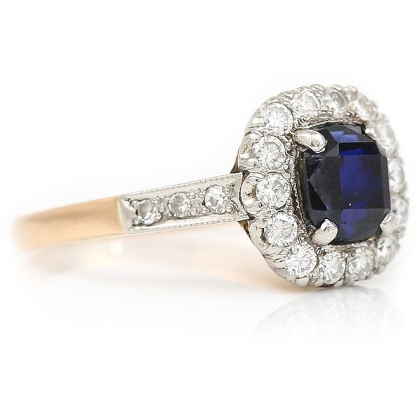 Vintage 1950s Sapphire and Diamond Cluster Engagement Ring