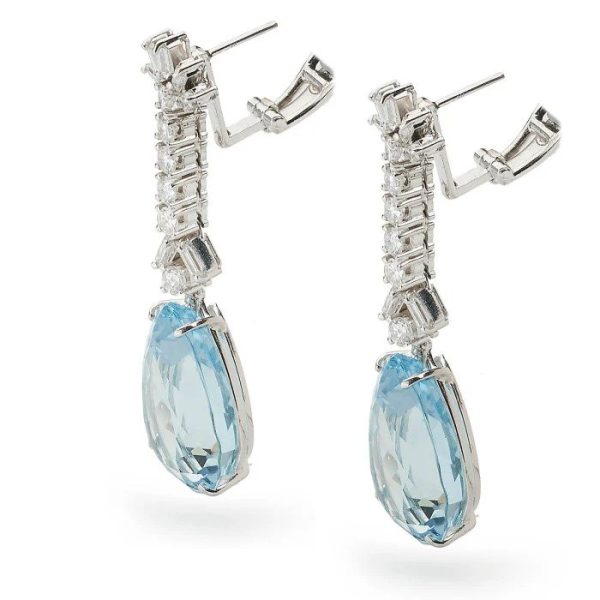 Vintage 24.77ct Pear Aquamarine and Diamond Drop Earrings