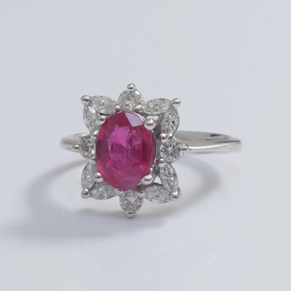 Vintage 2ct Ruby and Marquise Cut Diamond Ring
