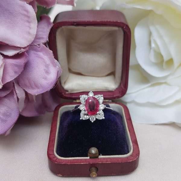 Vintage 2ct Ruby and Marquise Cut Diamond Ring