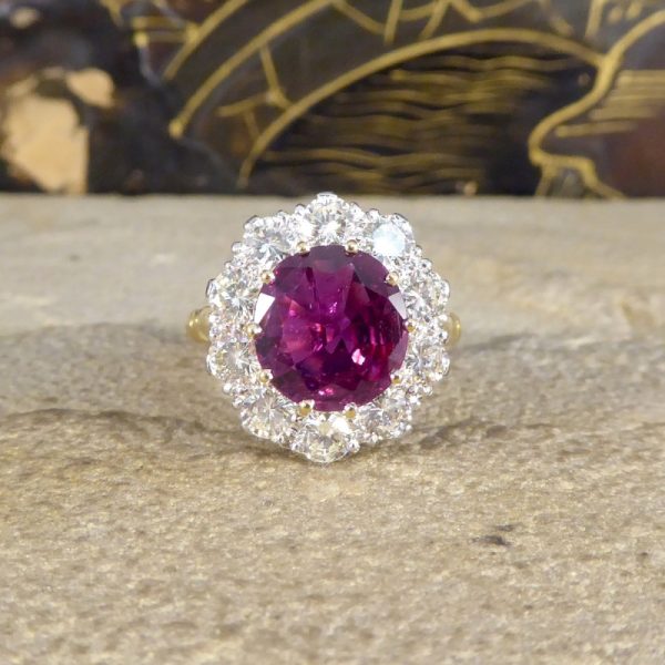 Vintage 3.15ct Ruby and Diamond Cluster Ring