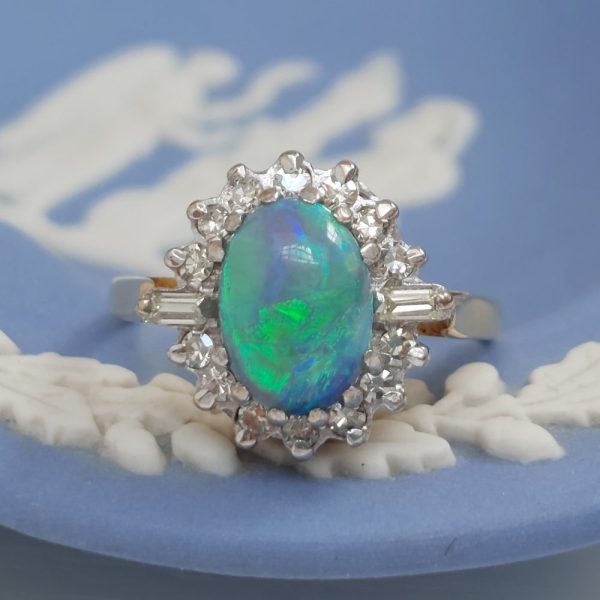Vintage Black Opal and Diamond Cluster Ring