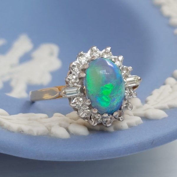 Vintage Black Opal and Diamond Cluster Ring